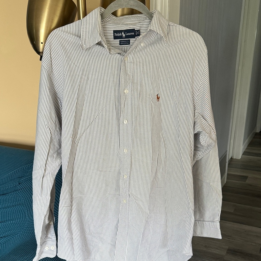 Ralph Lauren Men's White & Navy  Pinstripe Shirt